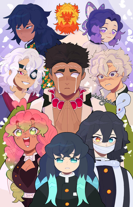 KNY Hashira Poster |11 x 17 in (2023) Fanart of the Hashira from the series Demon Slayer distributed and sold as a poster Clip Studio Paint & Photoshop