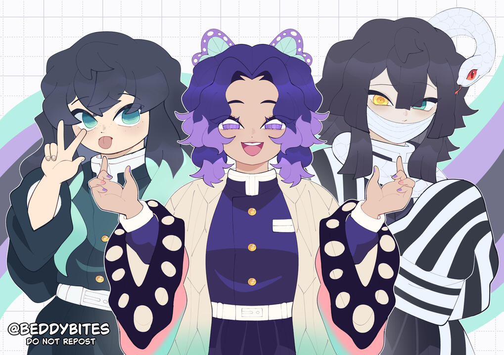 KNY Short Trio Print | 8 x 11 in (2024) Fanart of characters from the series Demon Slayer distributed as a poster Clip Studio Paint