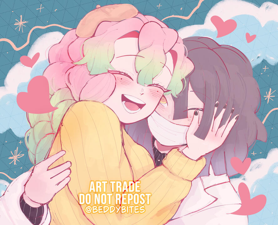 Obamitsu | 11 x 9 in (2025) As a trade with another artist, I was tasked with drawing a couple from Demon Slayer: Kimetsu Gakuen Clip Studio Paint