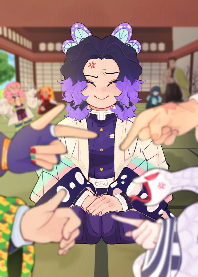 Hashira Meeting | 8.5 x 11 in (2026) After being accepted into a Zine, I was tasked with illustrating a page depicting the dynamic between the focus character and her co-workers. Clip Studio Paint & Photoshop